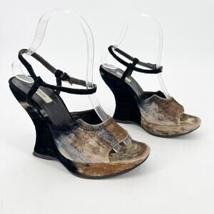Prada Vintage y2k Multicolor Tie Dye Velvet Platform Wedge Sandals IT 36.5